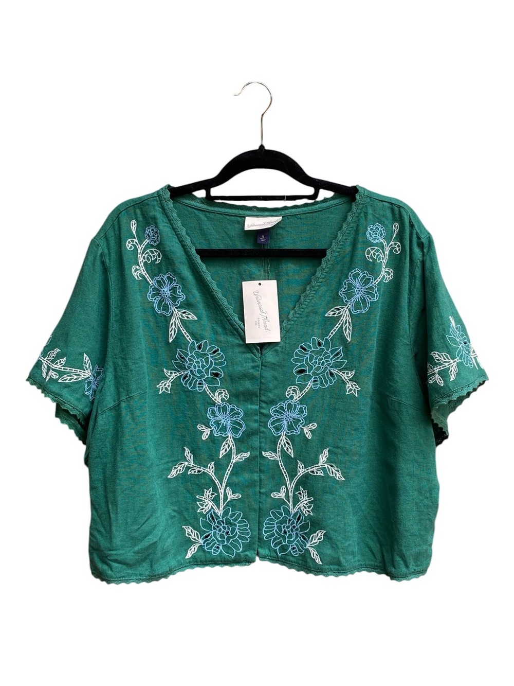 Universal Thread NWT Womens Green Floral Boho Embroidered Top Blouse Size XL
